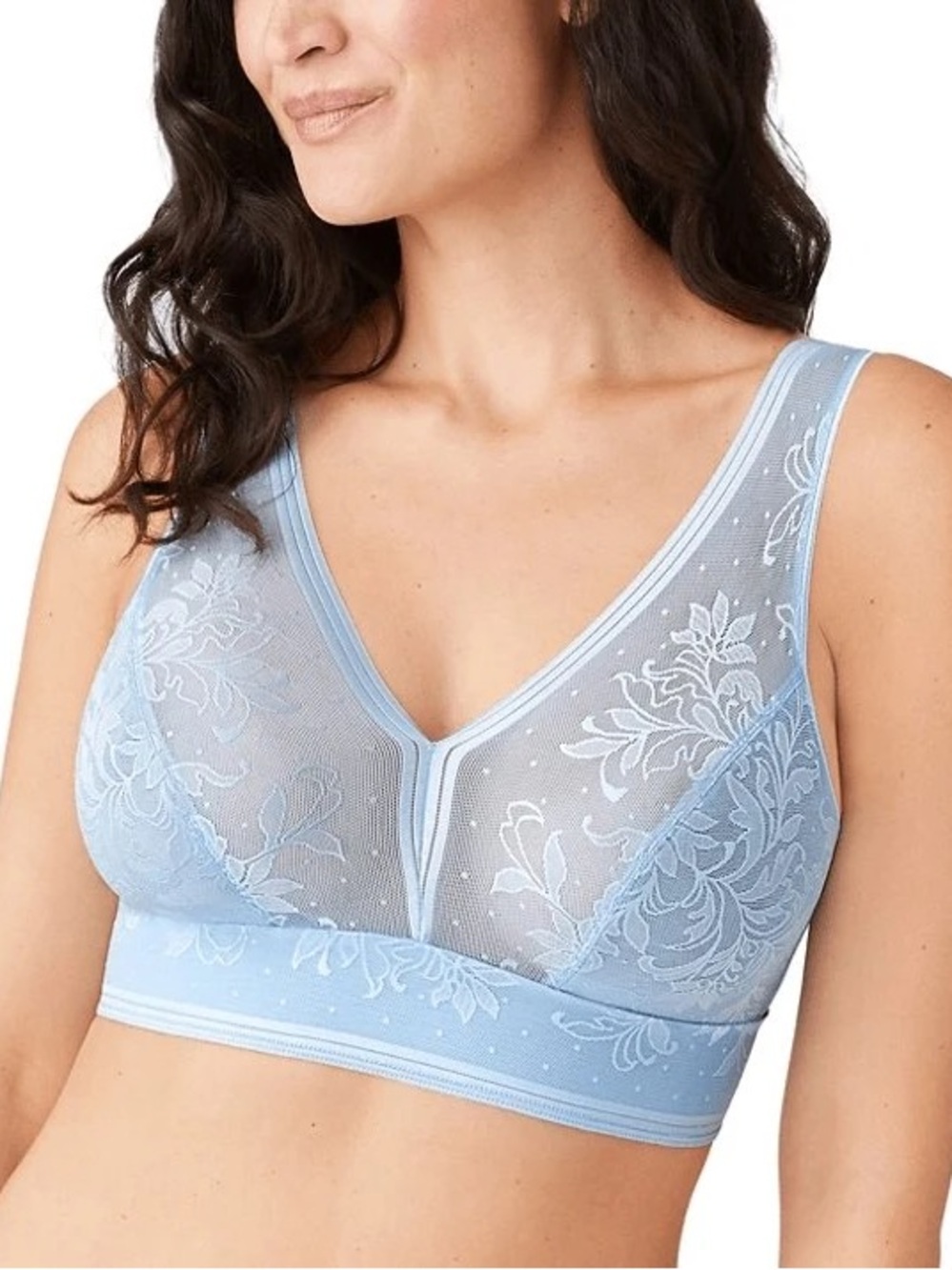Wacoal Net Effect Lace Wireless Bra Bralette 38D 38DD Lingerie Loungewear Blue